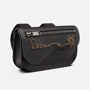 CACTUS JACK and DIOR Arm Pouch Black Grained Calfskin with Embroidery